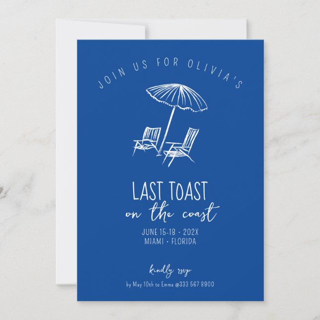 Invitación Último brindis en la costa fin de semana de solter (Anverso)