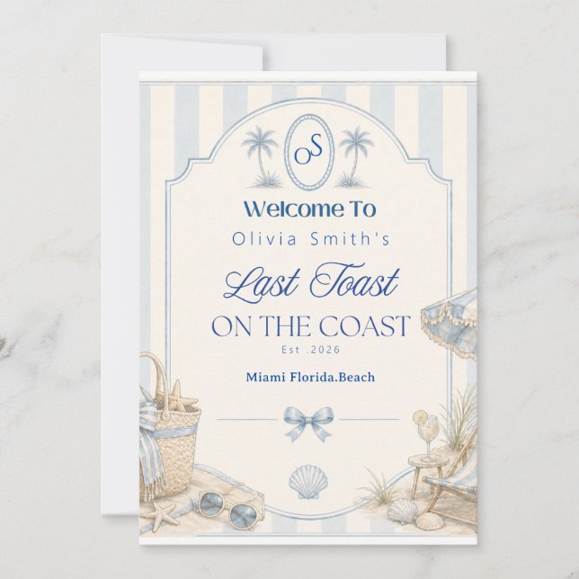 Invitación Último brindis en la playa de la costa Soltera Azu (Anverso)