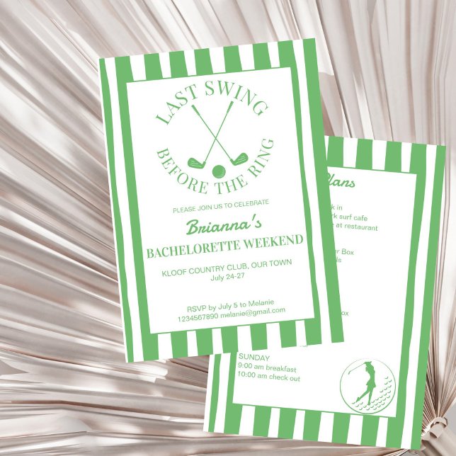 Invitación Último club de campo de golf de swing fin de seman (Last swing before the ring golf country club Bachelorette weekend party bash Invitation template)