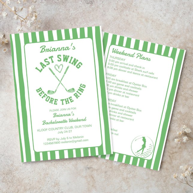 Invitación Último club de campo de golf de swing fin de seman (Last swing before the ring golf country club Bachelorette weekend party Invitation template green)
