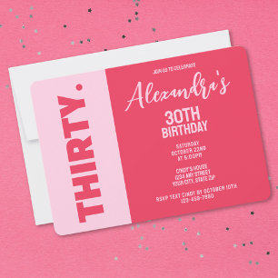 Invitación Último cumpleaños número 30 de moda Negrita rosa y