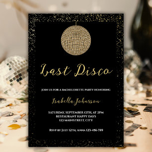 Invitación Último disco bola de oro Purpurina Bachelorette