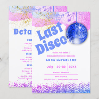 Invitación Último Disco Glam Retro Azul Rosa Despedida de Sol