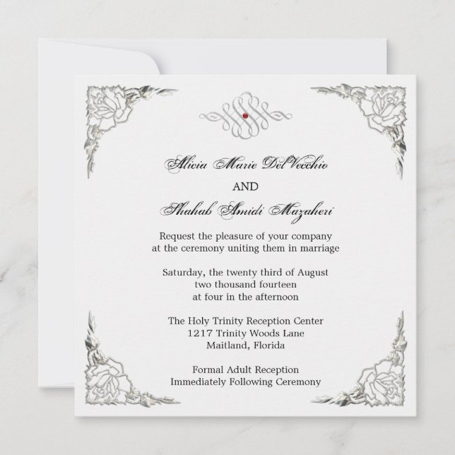 Invitación ÚLTIMO Elegante Invitado de Boda de Acento Platead (Anverso)