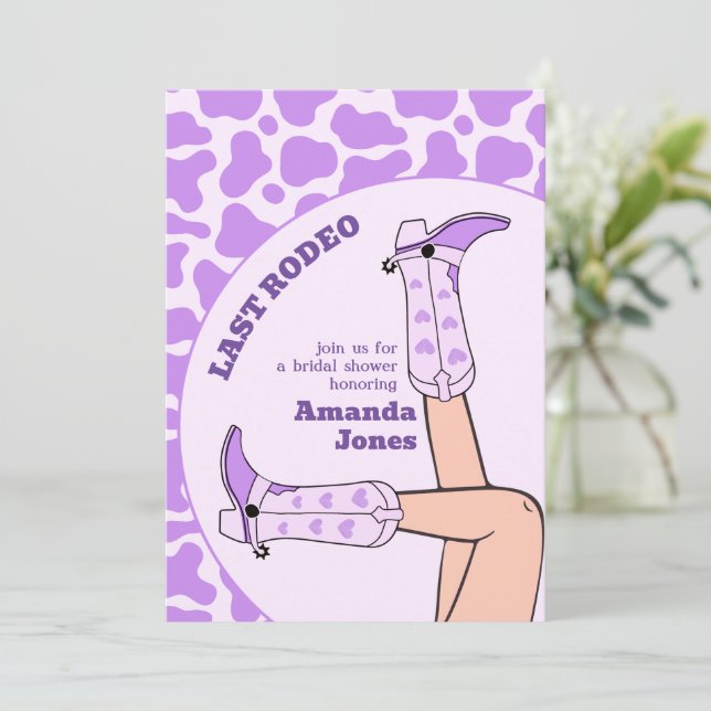 Invitación Último Fiesta de ducha de novia rodeo morado de le (Anverso de pie)