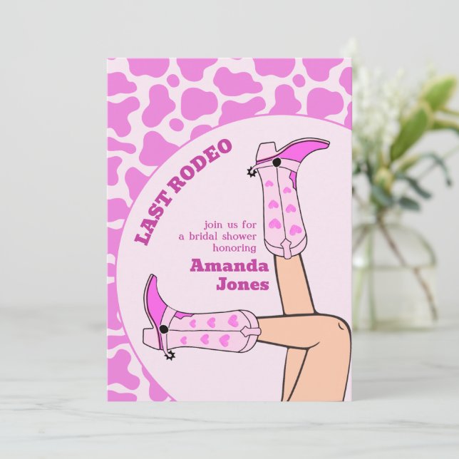 Invitación Último Fiesta de ducha de novia rodeo rosa (Anverso de pie)