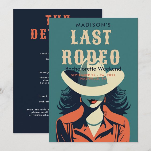 Invitación Último fin de semana de Bachelorette Verde azulada (Anverso / Reverso)