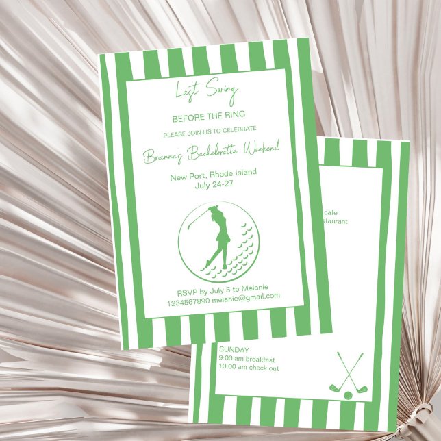 Invitación Último fin de semana de golf de swing Bachelorette (Last swing before the ring golf country club Bachelorette weekend itinerary Invitation template)
