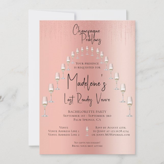 Invitación Último Rendez Veuve Bachelorette Fin de Semana Iti (Anverso)