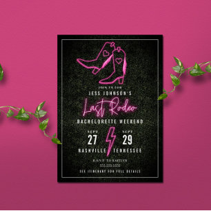 Invitación Último Rodeo Botas de Vaquero Neon Rosa Despedida 