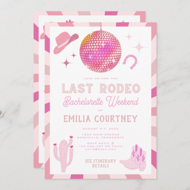 Invitación Último Rodeo de Vaquera de Disco Rosa Fin de seman (Anverso / Reverso)