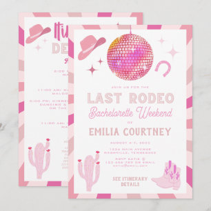 Invitación Último Rodeo de Vaquera de Disco Rosa Fin de seman