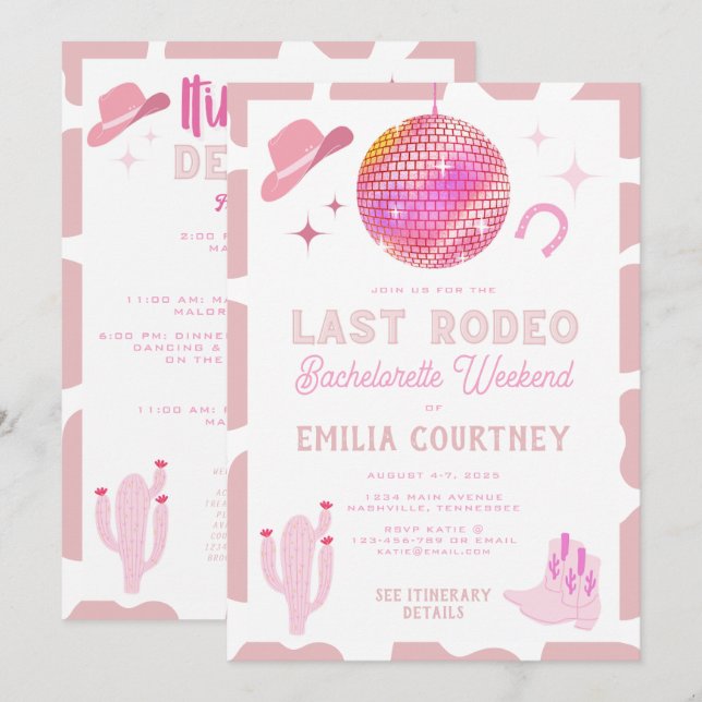 Invitación Último Rodeo de Vaquera Disco Rosa Fin de semana d (Anverso / Reverso)