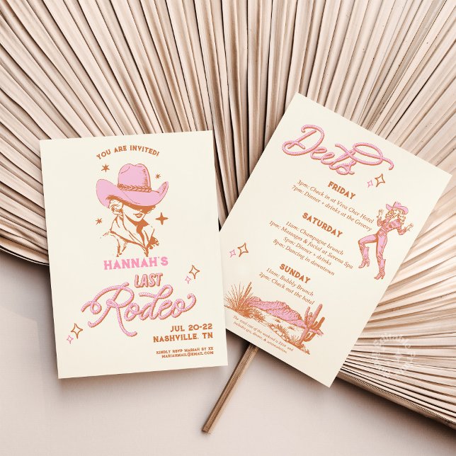 Invitación Último Rodeo Itinerario Retro Vaquera Bach ( last rodeo, cowgirl itinerary, bach itinerary, retro bachelorette, western party, nash bash, bride )