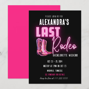 Invitación Último Rodeo Neón Neón Rosa Caliente Boots Bachelo