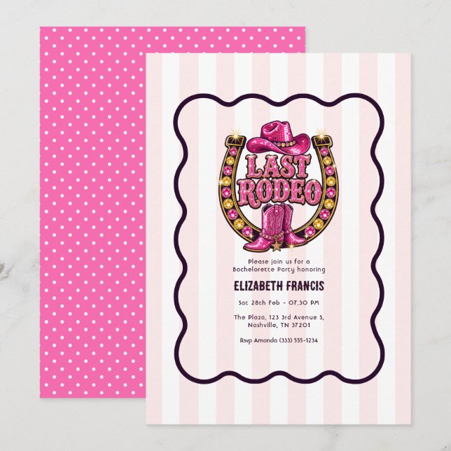 Invitación Último Rodeo Rosa Caliente Disco Vaquera Despedida (Anverso / Reverso)