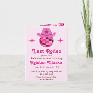 Invitación Último Rodeo Rosa Disco Vaquera Despedida de Solte
