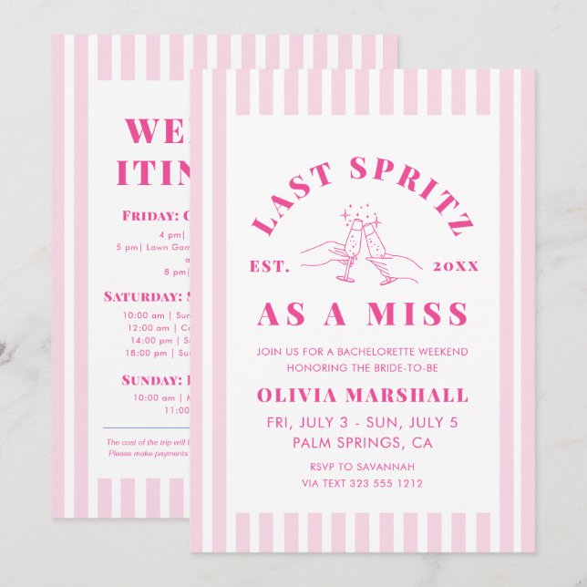 Invitación Último Spritz como una Señorita Fin de Semana de D (Anverso / Reverso)