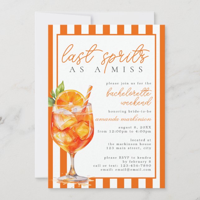 Invitación Último Spritz como una Soltera Miss Orange Aperol (Anverso)