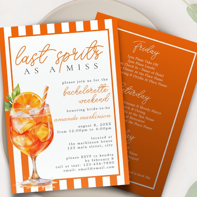 Invitación Último Spritz como una Soltera Miss Orange Aperol (Subido por el creador)
