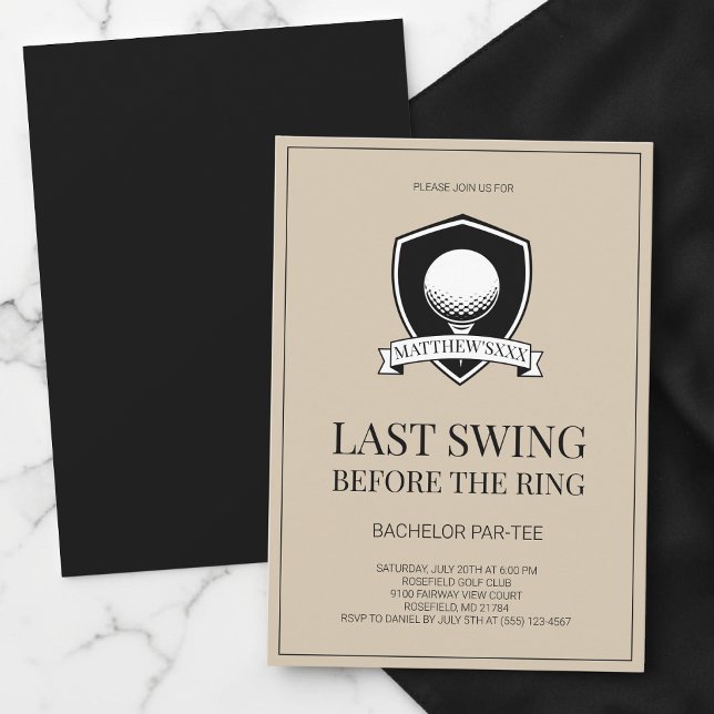 Invitación Último swing antes de la fiesta de golf de soltero (Last Swing Before the Ring Golf Bachelor Party Invitation)