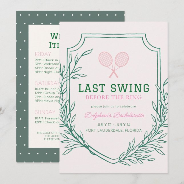 Invitación Último swing antes de la soltera de tenis de anill (Anverso / Reverso)
