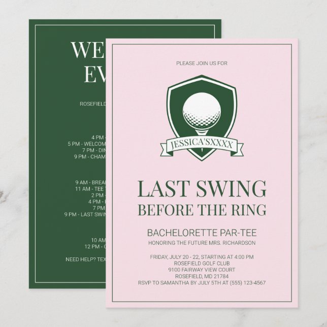 Invitación Último swing de la fiesta de despedida de soltera  (Anverso / Reverso)