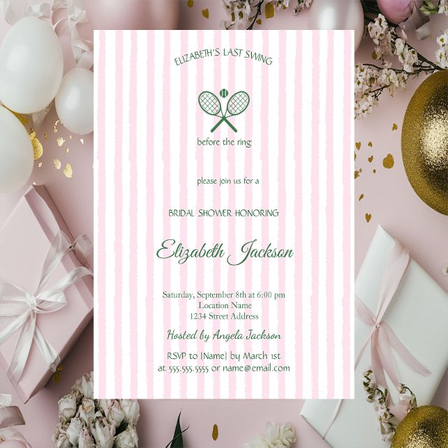 Invitación Último Swing Rosa Verde Rayado Despedida de Solter (Subido por el creador)