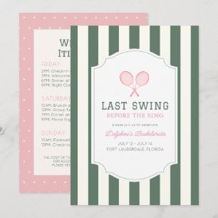 Invitación Último Swing Tenis Verde Raya Despedida de Soltera