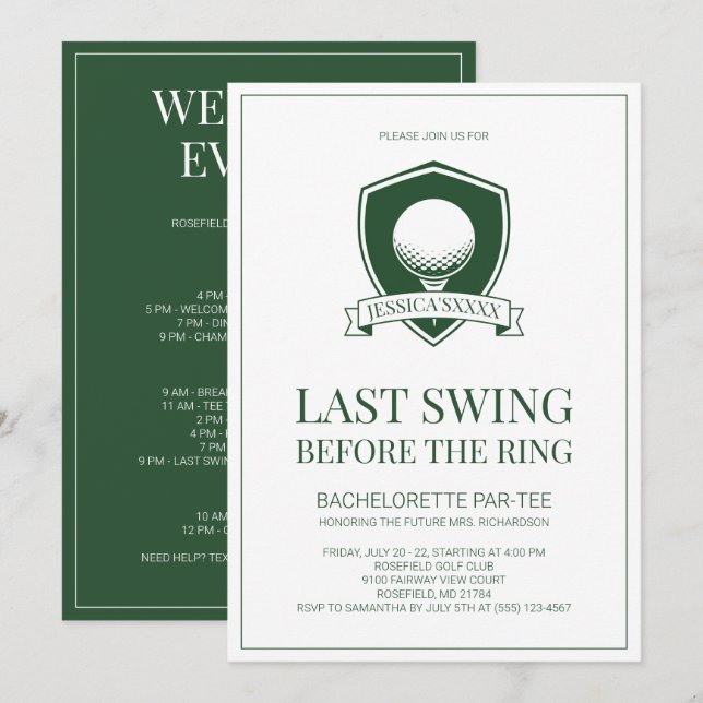 Invitación Último swing verde y blanco fiesta de soltera de g (Anverso / Reverso)