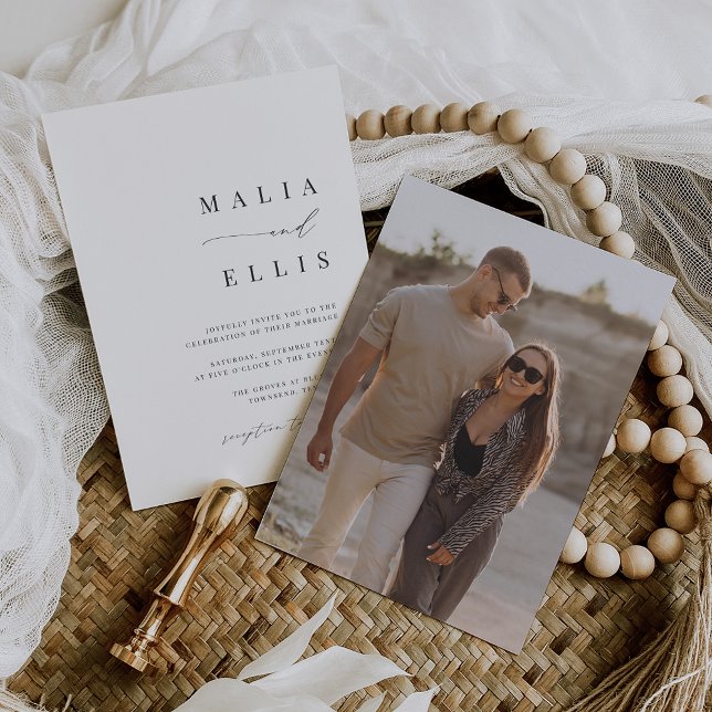 Invitación Ultra mínimo | Boda fotográfico de acentos caligrá (Subido por el creador)