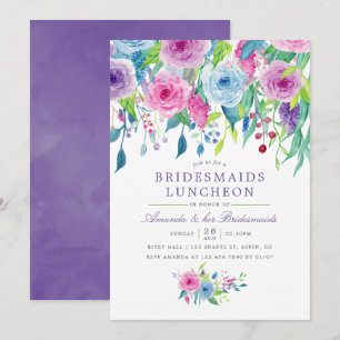 Invitación Ultra Violeta Acuarela Floral Bridesmaid Luncheon