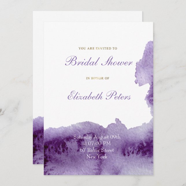 Invitación Ultra Violeta Elegante Ducha Nupcial (Anverso / Reverso)