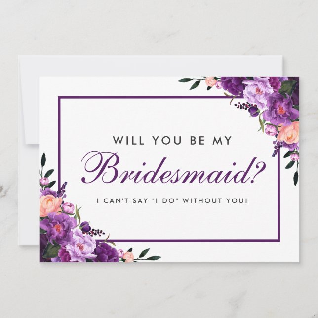Invitación Ultra Violeta Púrpura Acuarela Floral Bridesmaid F (Anverso)