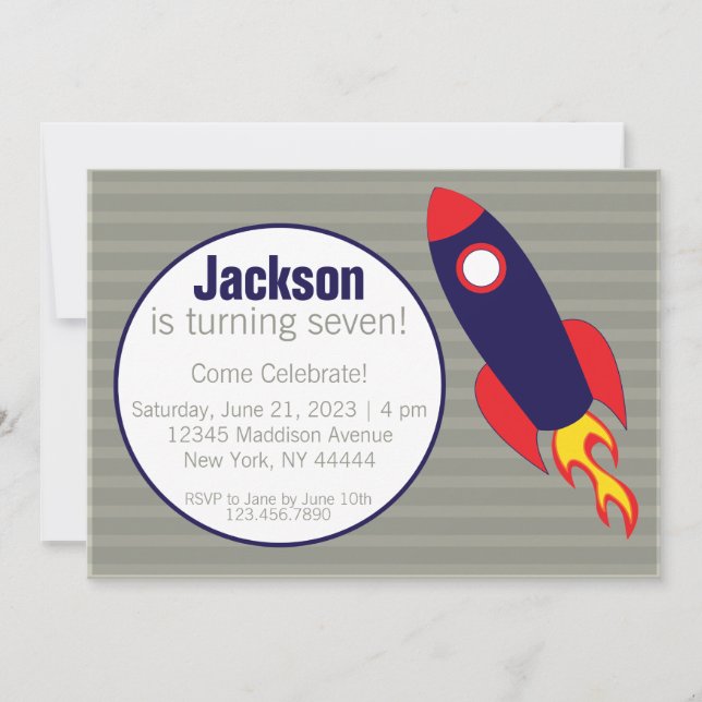 Invitación Ultramar, cohete, cumpleaños de nave espacial (Anverso)