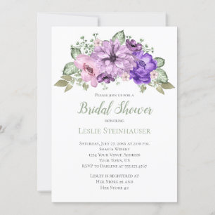 Invitación UltraViolet Purple Sage Green Floral Bridal Shower