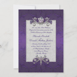 Invitación ultravioleta de la boda del damasco