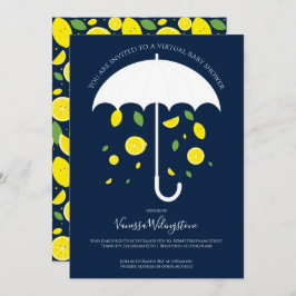 Invitación Umbrella Lemons Blue White Baby Shower virtual