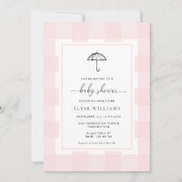 Invitación Umbrella Pink Gingham Baby Shower