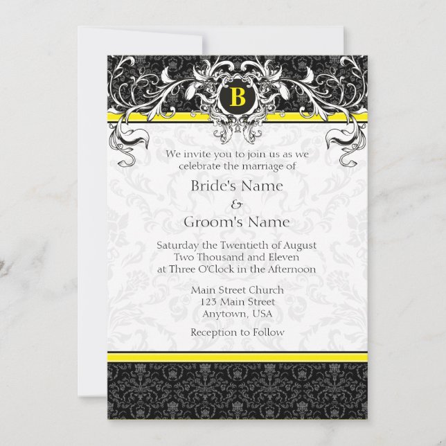 Invitación Un7 matrimonio en monograma amarillo y negro invit (Anverso)