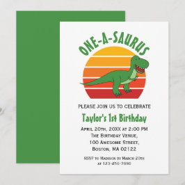 Invitación Un-A-Saurus Dinosaur Género Neutral Primer Cumplea
