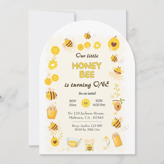 Invitación Un adorable adorable tema de la Abeja de miel de p (Anverso)