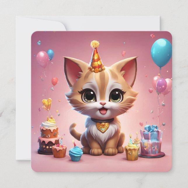 Invitación Un adorable chaton qui fête son anniversaire (Anverso)