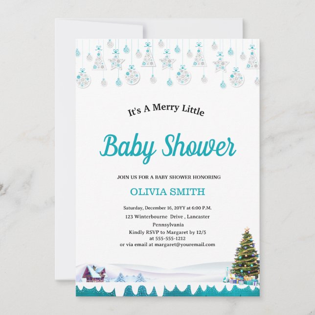 Invitación Un alegre bosque de invierno para baby shower (Anverso)