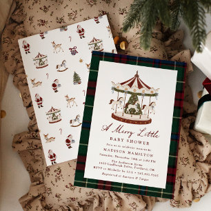 Invitación Un Alegre Cumpleaños de Navidad Carousel Baby Show