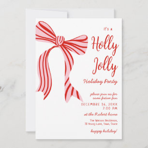 Invitación Un alegre lazo Coquette rosa rojo de Navidad