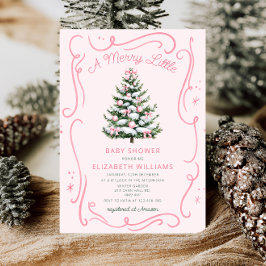 Invitación Un Alegre Pequeño Baby Shower de Navidad Rosa