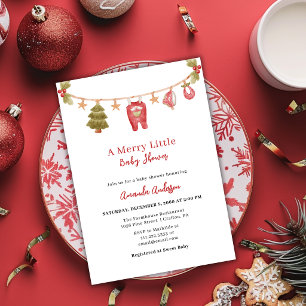 Invitación Un alegre pequeño baby shower invierno Navidad roj