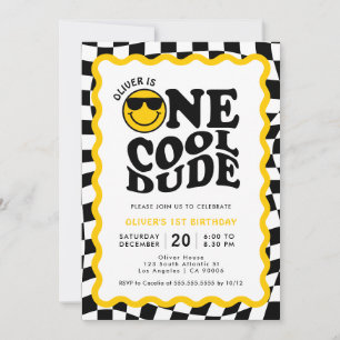 Invitación Un amigo de Guay   Wavy Happy Face Boy primer cump