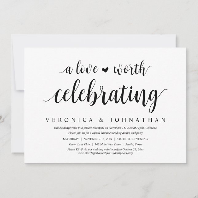Invitación Un amor digno de celebración, Fiesta de Elopement  (Anverso)